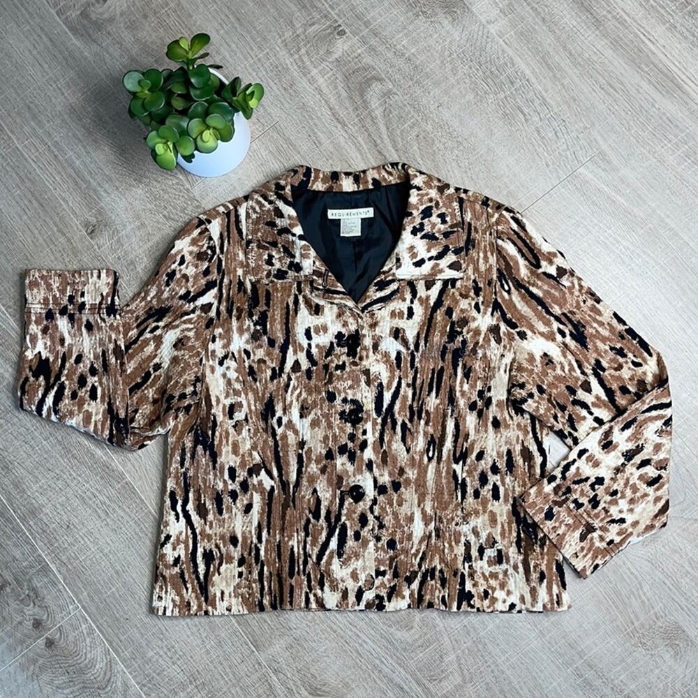 Requirements Animal Print Button Front Long Sleev… - image 1
